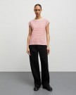 Mads Nørgaard Organic Jersey Stripe Teasy Tee Cotton Fiery Red Brilliant White thumbnail