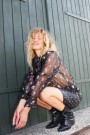 Cras Josettecras Embroidered Flower Sheer Organza Shirt Black thumbnail